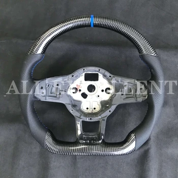 Carbon fiber rattet Perforeret læder med For golf GTI MK7 rattet udskiftning Blå top