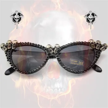 Vazrobe Rhinestone Solbriller Kvinder Skull-pladsen/runde Vintage Sort Sol Briller for Kvinde Part Hippie til Hip Hop Kvindelige 2018