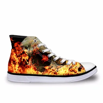 Noisydesigns High-top lærred Mænd sneakers vintage vulkaniseret snøre flade sko Mandlige punk kraniet i brand, flamme 3D-print drenge