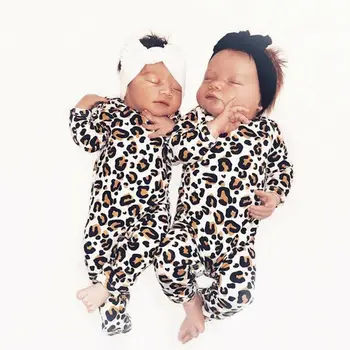 PUDCOCO Nyfødte Spædbarn Baby Dreng Pige Leopard Bomuld Romper Buksedragt Tøj Sæt Støtte engros