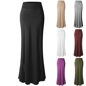 Nederdel Kvinder Sommer Mode Plus Størrelse 5XL Gulv-længde Maxi Multi-farvede Nederdele Solid Farve Lange Bodycon Slim Fit Damer Nederdele