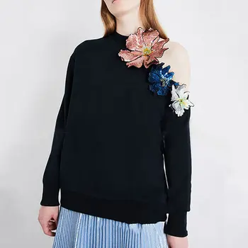 XITAO Blomster Patchwork Casual Sweatshirt Kvinder Trendy Mode Nye Stil, O Hals Krave Lange Ærmer Fra Skulder Pullover ZY3626