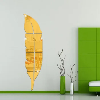 DIY Fjer Røgsøjlen 3D Spejl Wall Sticker til stuen Kunst Home Decor Vinyl Decal Akryl Mærkat Vægmaleri vægdekoration