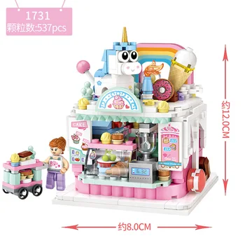 Loz mini-byggeklodser samlet street view legetøj kina street kage fries shop legetøj til børn gaver