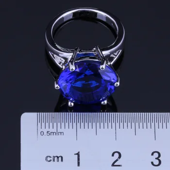 Karakteristiske, Runde Blå Cubic Zirconia Sølv Forgyldt Ring V0477