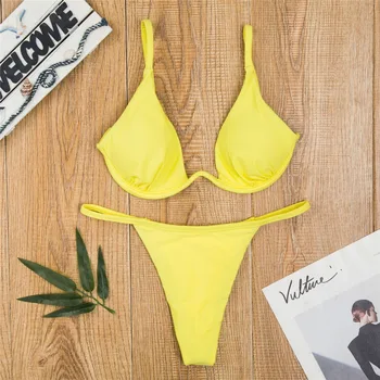 Sexy V-bar Bøjle Bikini 2019 Kvindelige Badedragt Kvinder Badetøj To-delt V-form Wire-Bikini sæt Badende badedragt Svømme V05