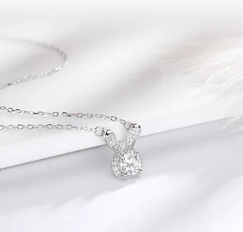 Høj kvalitet s925 sterling sølv sød kanin krystal vedhæng luksus designer smykker damer bryllup halskæde 6-DH7160