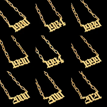 1980-2021Year Nummer Halskæde i Rustfrit Stål Halskæder Til Kvinder, Mænd, Hip Hop, Punk Stor Link Kæde Halskæde Fødselsdag Gave Smykker