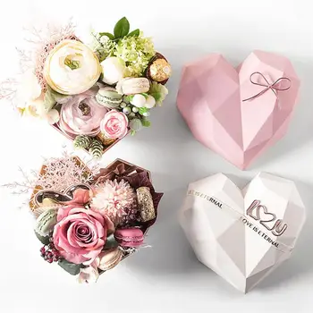 Style High-End Fødselsdagsgave Diamant Hjerte Form Blomst Boks Rosa Guld Farve Indre Blomst Emballage Gaveæske