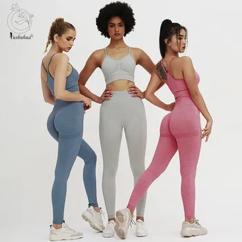 2020 Nye Hotte Kvinder Problemfri Sportstøj Høj Talje Yoga Sæt Fitness Beklædning Fitness Kører Workout Sports Bh+Leggings 2 Stykker Sui