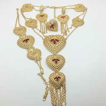 Hot stil Afrikanske perler bryllup smykker sæt dubai guld-farve Nigeria klassiske zircon Halskæde kvinder Armbånd Øreringe Ring