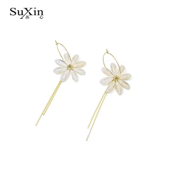 SuXin øreringe 2020 ny enkel blomst kvast temperament øreringe til kvinder krystal vedhæng øreringe smykker gaver