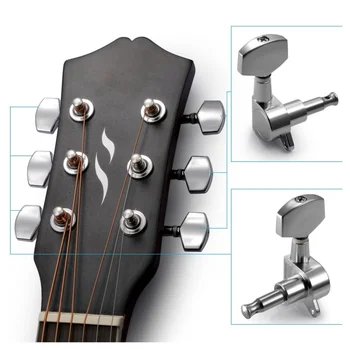 6 Stykker Sølv Akustisk Guitar Maskine Hoveder Drejeknapper Guitar Streng Tuning Pind Tuner(3 til Venstre + 3 til Højre)