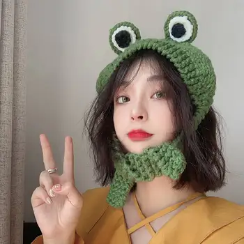 2020 Frog Strikket Beanie Hue Kvinder Efterår Og Vinter Søde Søde Varm Koreanske Medaljon Studerende Pige Af Høj Kvalitet, Mode Tyk Hatte