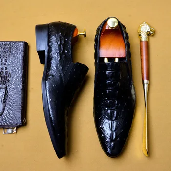 QYFCIOUFU 2019 Håndlavet i Italien Mode krokodille sko bryllupsfest oxford sko til mænd i Ægte Læder til Mænd Derby Kjole Sko