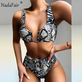 Nadafair Høj Talje Bikini Sæt Sexet Hule Ud Leopard Badetøj Kvinder Tankini Badedragt 2020 Sommer To-Delt Badedragt