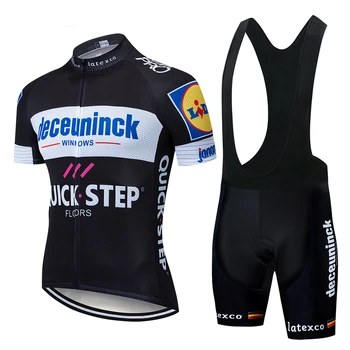 Mænd Cykling Tøj Quick Step Pro Team Kortærmet Trøje Sæt Europa Champion Deceuninck 2021 Sommer Road Bike Race Uniform