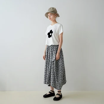 Imakokoni oprindelige design grå plaid lille blomst nederdel Japansk enkel sommeren nye kvindelige 203040