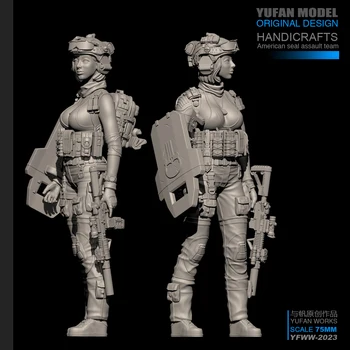 YUFan Model 1/24 Harpiks Kits Moderne kvindelige soldat harpiks soldat self-assembled (75mm) YFWW-2023