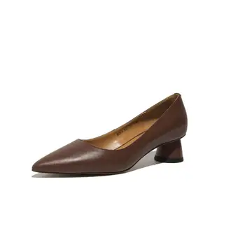Krazing pot enkel stil, arbejde, sko, design, mode spids tå med rund hæl slip på gamle catwalk kontor dame kvinder pumper L95