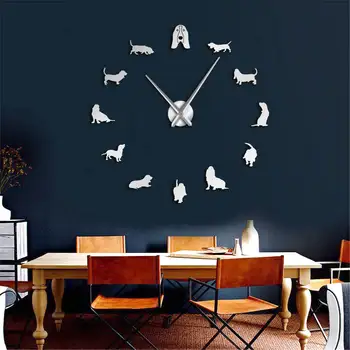 Basset Hound Akryl Spejl Silouette DIY Gigantiske Wall Clock Pet Shop Hund Race Store Ur Rammeløse Væggen, Se Hunde-Elskere Gave