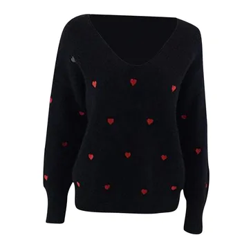 Kvinder Trøjer Valentine ' s Day Hjertet Trykt Pullover med Lange Ærmer V-hals Sweater Toppe Свитера Женские 2020
