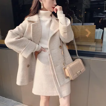 To delt sæt efterår og vinter sætter kvinder moda mujer 2019 koreansk tøj ensemble femme 2 stykker jakke, frakke og en linje nederdel jakkesæt
