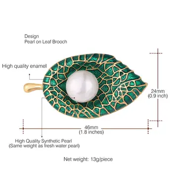 U7 Dråber på Blad Brocher For Kvinder Kostume Smykker Part Syntetisk White Pearl Grøn Broche Revers Pin B12