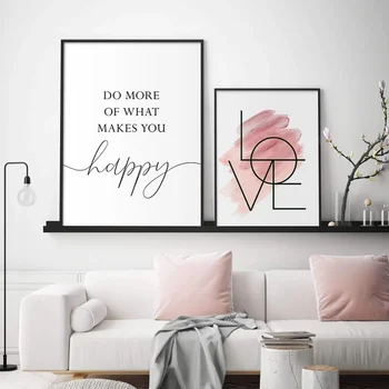 Pink Fjer Lærred Maleri Inspirerende Citat Væg Kunst Plakat og Print Elsker Tegn på Billede For en Pige Soveværelse Indretning i Hjemmet Indretning