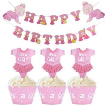 24pcs Blå/pink Cupcake Wrapper Muffin Kage Papir Kopper Sag Til Bryllup, Fødselsdag Kage Dekoration Baby Shower Fest Forsyninger