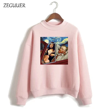 Nye Van Gogh-Hættetrøjer Kunst Maleri Sweatshirt Pink Sjove Print Harajuku Mode Toppe Kvinder Tøj Og Hættetrøjer Kvinder Streetwear