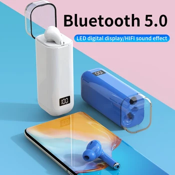 Bluetooth-5.0 Headset, Trådløse telefoner, Headset, ultra-stor Kapacitet Opladning Max 9D støjreduktion HIFI Stereo Sport Vandtæt