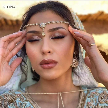 Algeriet Antikke Hoved Slid Krystaller Brude Medaljon Marokkanske Chic Bryllup Hår Tilbehør Etniske Hoved Kæde