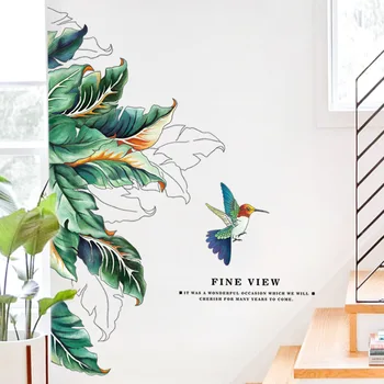Frisk Grøn Plante wallstickers til Stuen, Udsmykning DIY Aftageligt, Stort Blad Soveværelse vægoverføringsbillede Sengen Home Decor