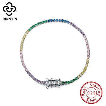 Rinntin 925 Sterling Sølv Infinity Kvinder Justerbart Armbånd med Farverige AAAA Zircon Armbånd Bryllup Smykker Gaver TSB62