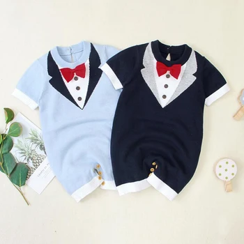 Spædbarn Baby Drenge Herre Sløjfeknude Rompers Tøj, Nye 2020-Baby, Dreng, Kids Korte Ærmer Bomuld Rompers Tøj