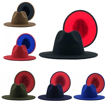 Sort Rød Mosaik Uld Filt Jazz Fedora Hat Kvinder Unisex Wide Brim Panama Part Cowboy Hat Mænd, Herre Hat