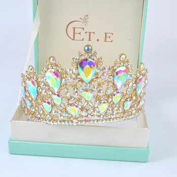 Nye Vintage Luksus Store Europæiske Bruden Bryllup Tiaras Smukke AB Crystal Stor halvdelen Runde dronningens Krone Bryllup Hår Tilbehør
