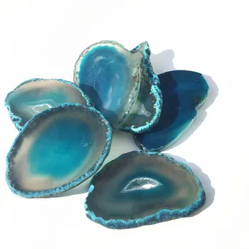 6stk Naturlige agat sten, skiver, der er farvet Blå agat skive