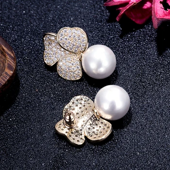 Rhinestone Rose Øreringe Perle Luksus Geometriske Metal, Guld Shell Pearl, Bold Blomst Øreringe Mode Kvinders Øreringe 2020