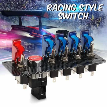 12V Auto LED Skifte Tændingslåsen Panel Bil Racing Motor Start Push-Sat Kit + 4 Blue & 1 Rød LED / fra-Knappen Panel