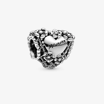 2020 Ny Original 925 Sterling Sølv Perle Hule Mor Elsker Hjerte vedhæng Passer til Pandora armbånd Armbånd DIY Kvinder Smykker