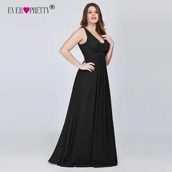 Plus Size Prom Kjoler 2020 Nogensinde Smukke Kvinder Elegant V-hals Chiffon med Navy Blå til A-linje Ærmeløs Bourgogne Lange festkjoler