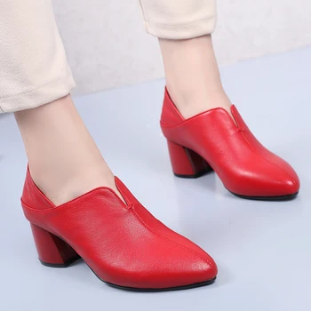 GKTINOO ægte læder sko dybt munden enkelt sko kvinder 2021 foråret efteråret nye damesko spidse tå høje hæle kvinder