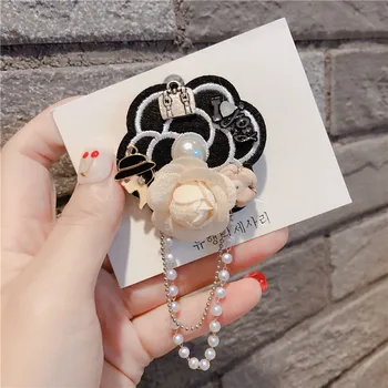 Luksus design camellia stof broche smykker perle kvast blomst brocher Til kvinde