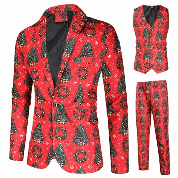 Mænd ' s Slanke Passer til Jul 3D Printet Tre-Piece Suit Blazere Jakke, Bukser, Bukser, Vest Sæt Prom Part Kostumer#g3