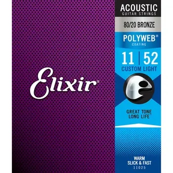 Elixir 11025 Polyweb Belægning 80/20 Bronze Rustfrit Stål Akustisk Guitar Strenge 011-052