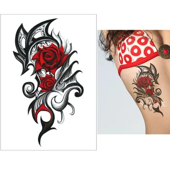 Midlertidig falske tatoveringer klistermærker wolf tandede gear blomst demon maskiner Sort vandtæt tatoveringer mærkat mænd kvinder Halv arm