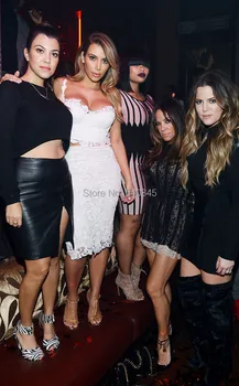 Julefrokost Kim Kardashian Hvide Blonder Sheth Low Cut-Hals Sexet Fest Ny Ankomst Kort Celebrity Kjoler