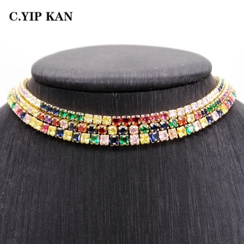 C. YIP KAN kostume smykker halskæde kobber plettering guld med micro bane zircon justerbar størrelse halskæde til kvinder smykker